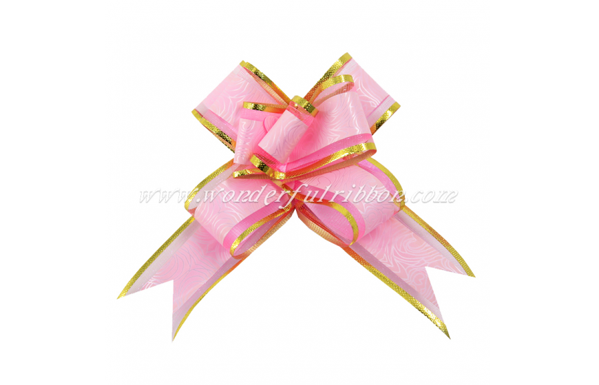 Rose-Patterned Gold-Edged Organza Butterfly Pull Bow