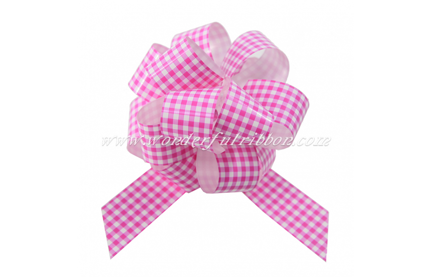 Checkered-Pattern High-Glossy Pom-Pom Pull Bow